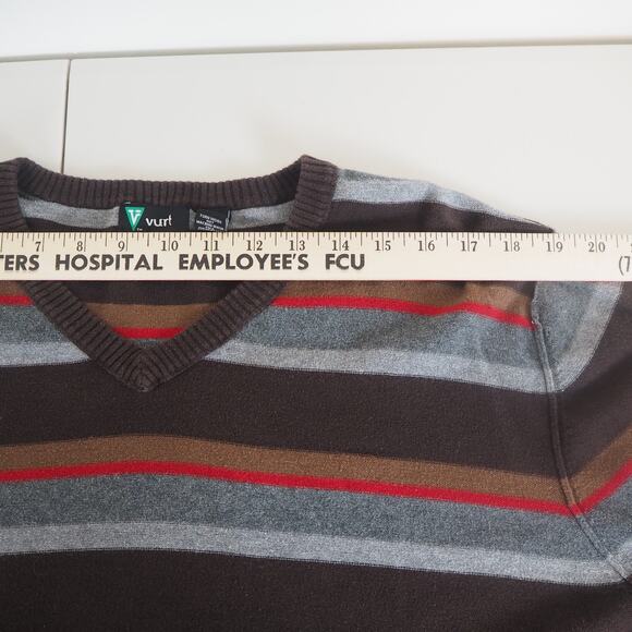 Vintage Vurt Classic V-Neck Y2K Striped Sweater Mens XL 100% Cotton - Picture 4 of 9
